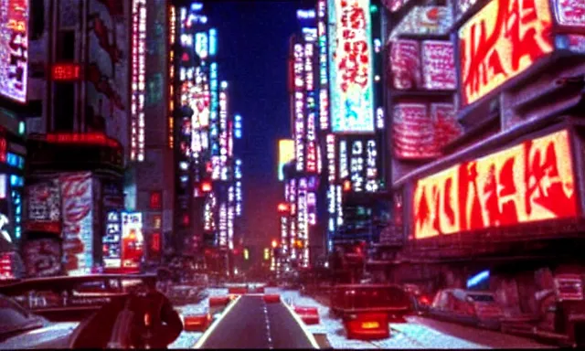 Image similar to full - color cinematic movie still from a 1 9 8 8 live - action adaptation of akira, in neo tokyo. science - fiction ; action ; gritty ; dystopian ; violent ; apocalyptic.