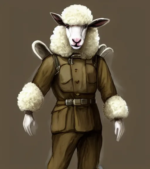 Prompt: george s patton as a sheep, fantasy concept art, trending on furaffinity