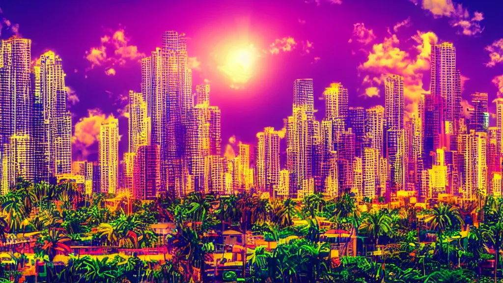 Image similar to golden city in a vaporwave jungle, 4k, ultra realistic, colorful, award winning photograph