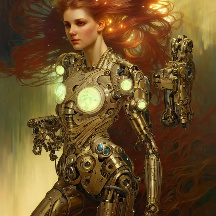 Image similar to organic cyborg, bright light radiant, diffuse lighting, fantasy, intricate, elegant, highly detailed, lifelike, photorealistic, digital painting, artstation, illustration, concept art, smooth, sharp focus, art by john collier and albert aublet and krenz cushart and artem demura and alphonse mucha