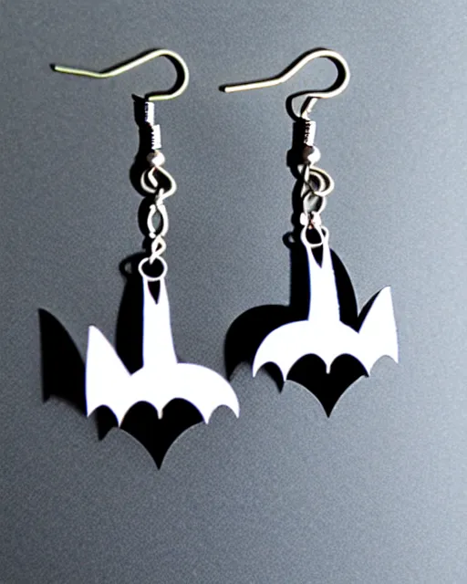 Image similar to spooky cartoon bat, 2 d lasercut earrings,