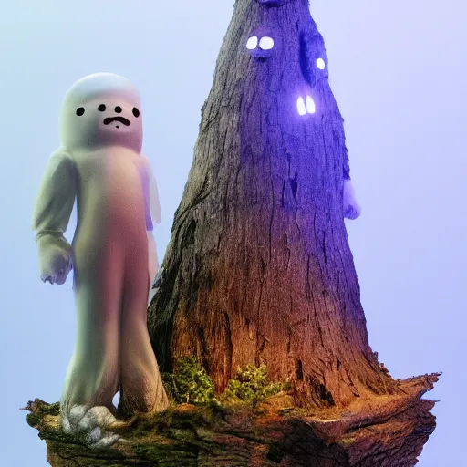 Image similar to ghost creature sitting on the tree in the night made by studio ghibli, detailed, high quality, 8 k, smooth