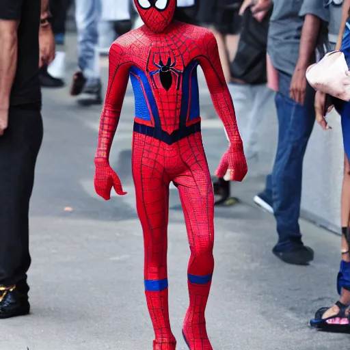 Image similar to jaden smith as spiderman, jaden smith wearing the spiderman suit