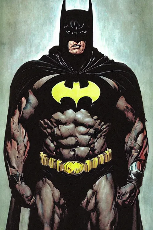 Image similar to full length portrait of hulking martyn ford as evil batman, by lawrence alma tadema and zdzislaw beksinski and norman rockwell and jack kirby and tom lovell and greg staples and michael alford