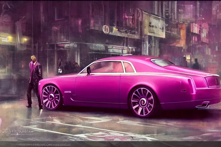 photograph of a shiny hot pink rolls royce, with a, Stable Diffusion