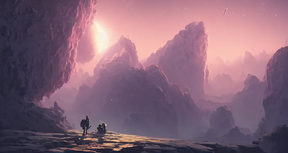 Image similar to a distant planet of beauty and not the opposite grey, hyper detailed, digital art, trending in artstation, cinematic lighting, studio quality, smooth render, unreal engine 5 rendered, octane rendered, art style by kurzgesagt and nixeu and ian sprigger and wlop and krenz cushart and kim jung gi and greg rutkowski