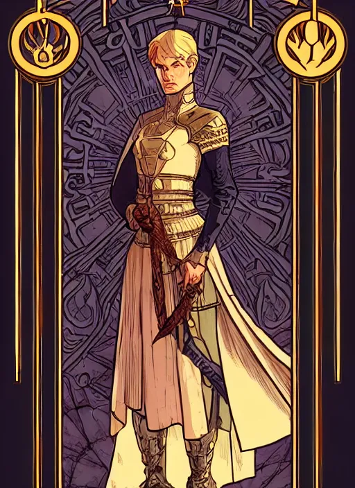 Image similar to tarot card of a high priest game of thrones character design by laurie greasley and sherree valentine daines concept art, matte, sharp focus, illustration, hearthstone, art by artgerm and greg rutkowski and alphonse mucha