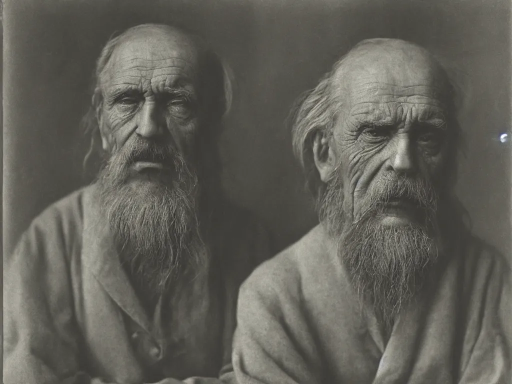 Image similar to Portrait of a old troubled philosopher. Photograph by August Sander