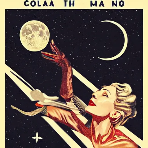 Image similar to propaganda poster for colonizing the moon with cate blanchett, by bonesetell