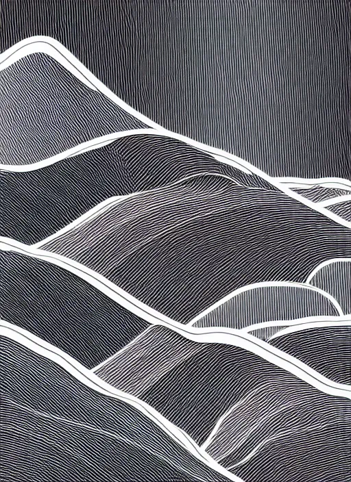 Image similar to white lines drawn topography mountain and hills on a black background