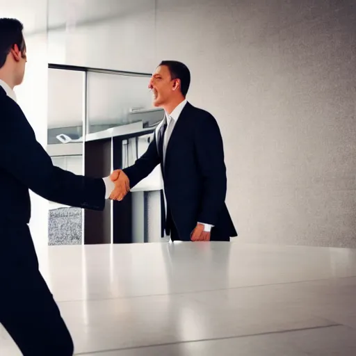 Prompt: lawyer man shaking hands with another person