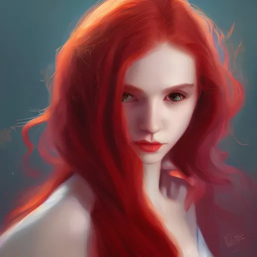 Prompt: portrait of a young red haired woman. beautiful painting by ernesto ruiz velasco and carlos ortega elizalde and ashline on artstation. stunning smooth pretty character cartoon concept art.