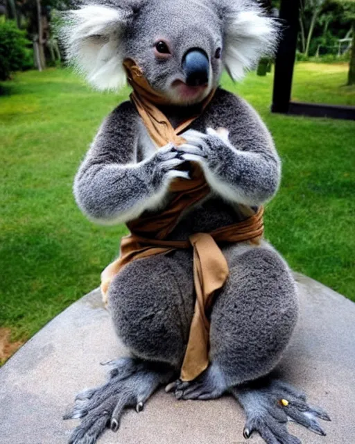 Image similar to a cute koala ninja cosplay, intricate, highly detailed, centered