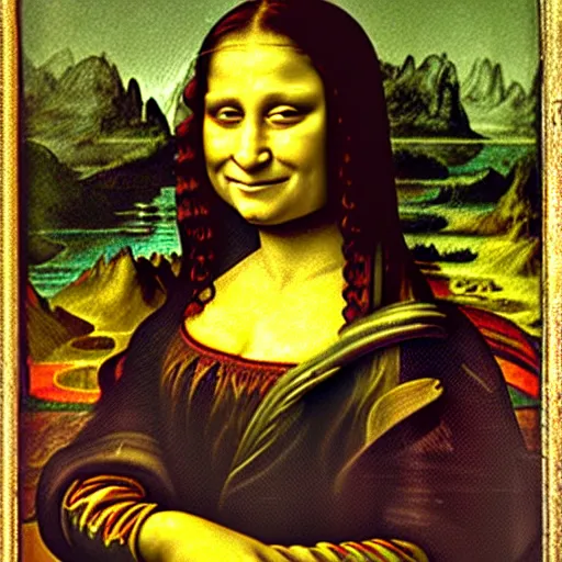 Image similar to A portrait of Shrek in the style of the Mona Lisa, by Leonardo Da Vinci, chiaroscuro, museum catalog photography,