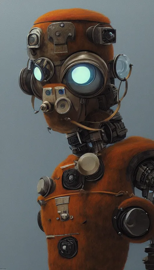 Image similar to a dieselpunk robot, portrait, head and chest only, made of wool, humanoid, sharp focus, james gilleard, cinematic, game art, extremely detailed digital painting