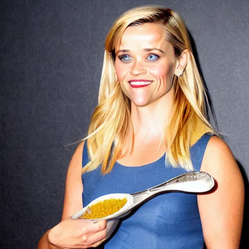 Prompt: reese witherspoon holding a spoon