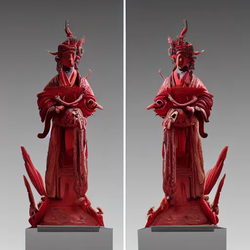 Image similar to museum angeline joile portrait statue monument made from chinese porcelain brush face hand painted with iron red dragons full - length very very detailed by rutkowski symmetrical well proportioned full - body