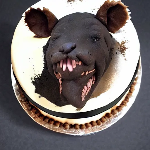 Image similar to a birthday cake with a hyena sitting on top