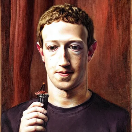 Image similar to Mark Zuckerberg eating Chipotle, painted by John Waterhouse Cooper, Pre-raphaelite, Neo-Gothic, intricate complexity, gothic, rich deep colors