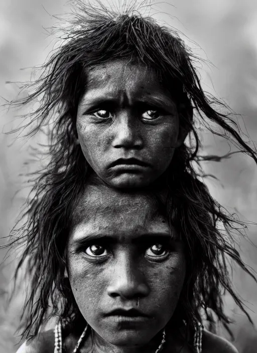 Image similar to Award winning Editorial photo of a Native Nauruans with incredible hair and beautiful hyper-detailed eyes wearing traditional garb by Lee Jeffries, 85mm ND 5, perfect lighting, gelatin silver process