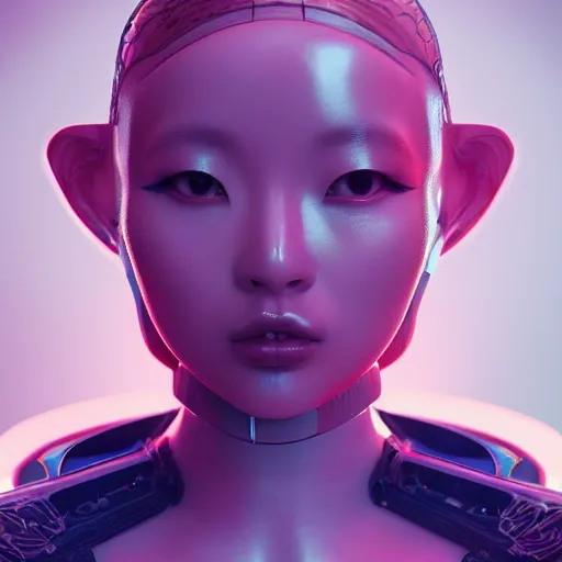 Image similar to alien princess, style of Feng Zhu, Artstation geometric, symmetrical, intricate crown, high fashion, streetwear, cyberpunk, detailed, octane render, cinematic, 8k,