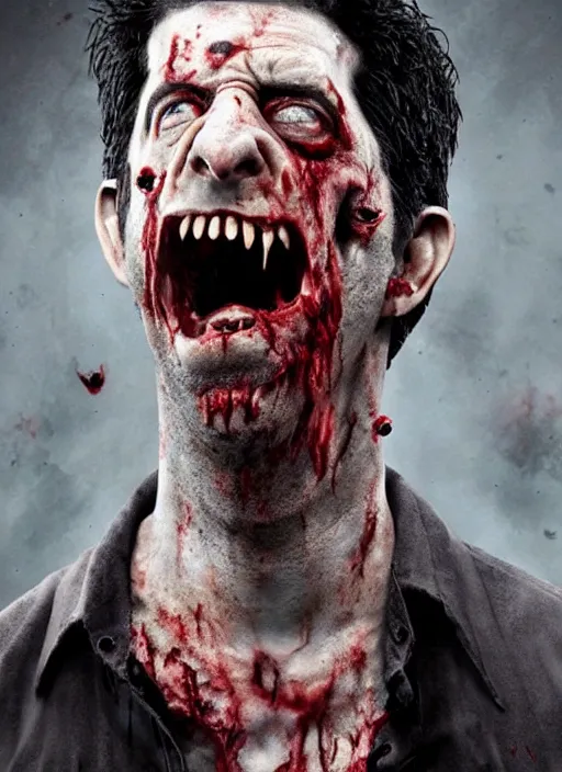 Prompt: david schwimmer becomes an angry zombie, face enhance, realistic, shaun of the dead, izombie, ultra detailed, octane render, lovecraftian, horror, dead space, the walking dead