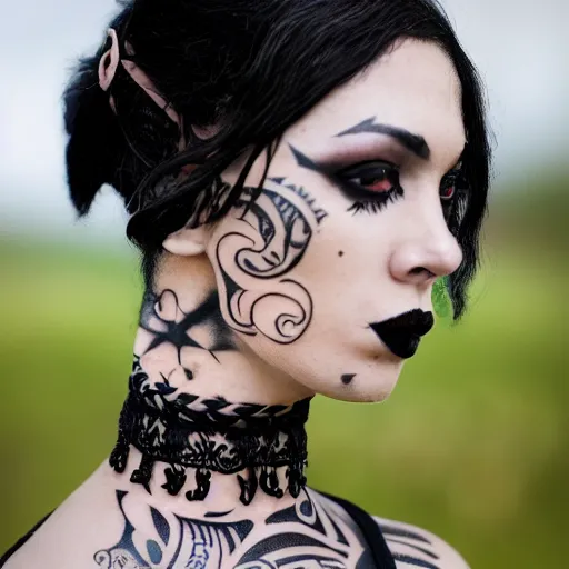 a portrait of a goth female with maori tattoos and a | Stable Diffusion