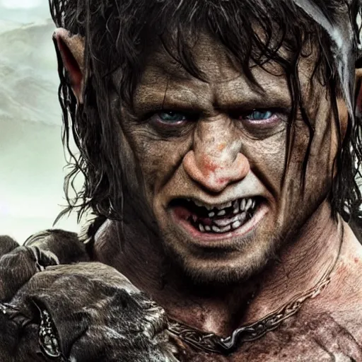 Image similar to an ultra realistic 8 k uhd digital photo of rambo as an orc from the lord of the rings movies