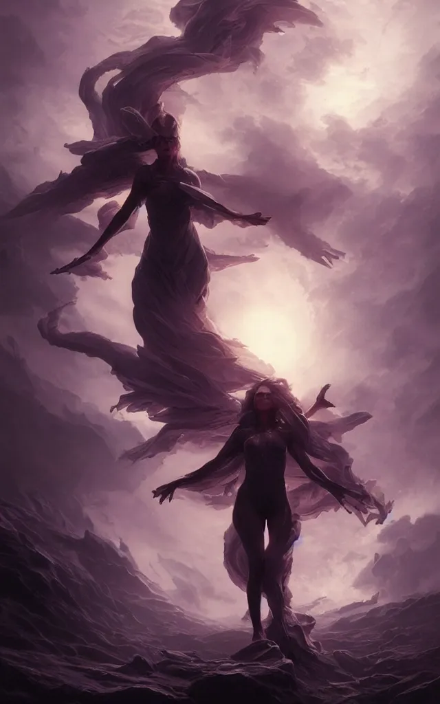 Prompt: Ultra realistic illustration, stunning otherworldly goddess of beauty rising from the void, dark and mysterious, stopped in time, atmospheric, ominous, cinematic lighting, Epic, 8k, art by artgerm and greg rutkowski and Rubens