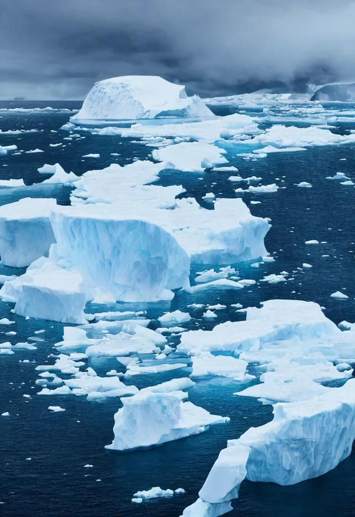 Prompt: ship being persecuted by a police ship over raging turbulent waters in antartica, icebergs in the background, hyper realistic, highly detailed, apocalyptic, intimidating lighting, raytracing, sharp focus, smooth, dramatic action scene