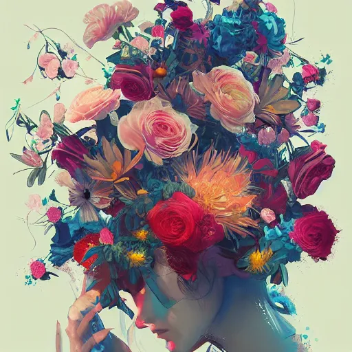 Image similar to a bouquet of flowers by James Jean and Ross Tran, trending on artstation, lo-fi vibe