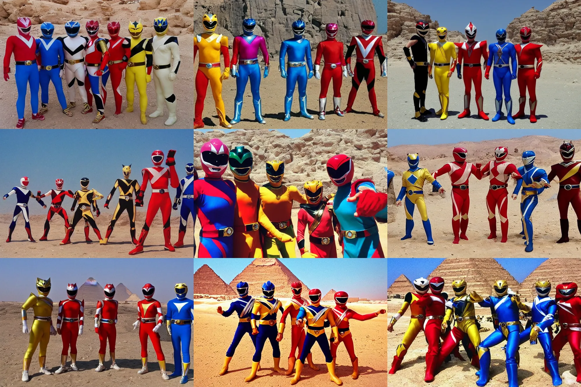Prompt: power rangers on vacation in egypt