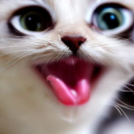 Image similar to A kitten meowing, closeup, 4k, super detailed