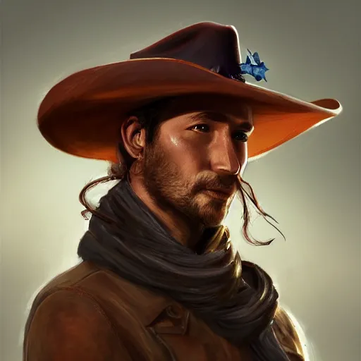 Prompt: a portrait of a flower with a cowboy hat on with an American flag scarf, D&D, sci-fi, elegant, hopeful, muscular, highly detailed, digital painting, artstation, concept art, smooth, sharp focus, illustration