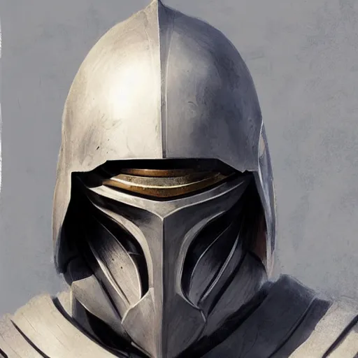 Prompt: man in crusader armor, helmet and white cape drawn by greg rutkowski realistic high detail