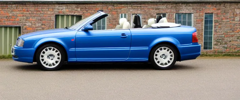 Image similar to Denim Blue Audi A4 B6 Avant Convertible (2002), soft top roof raised, created by Barclay Shaw