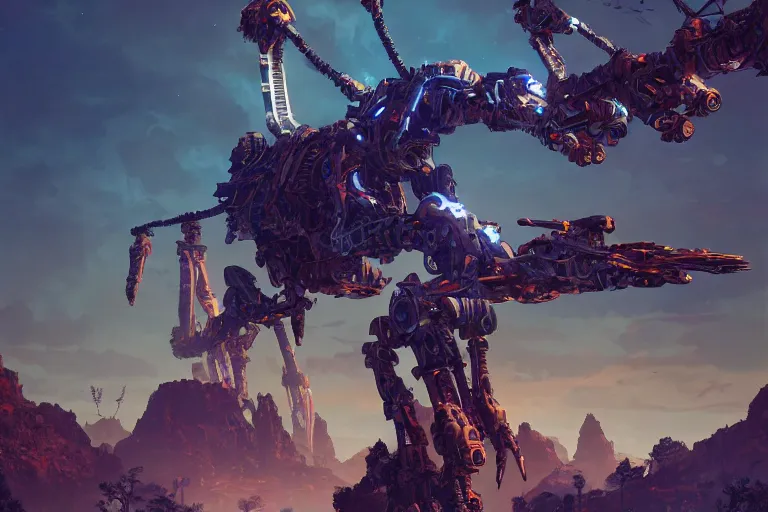 Image similar to tallneck machine mecanical creature robot of horizon forbidden west horizon zero dawn radiating a glowing aura global illumination ray tracing hdr fanart arstation by ian pesty and alena aenami artworks in 4 k