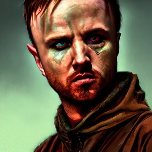 Image similar to Jesse Pinkman, full body shot, zombie killer, butcher, portrait, fantasy, beautiful face, medieval, vivid colors, elegant, concept art, sharp focus, digital art, Hyper-realistic, 4K, Unreal Engine, Highly Detailed, HD, Dramatic Lighting by Brom, trending on Artstation