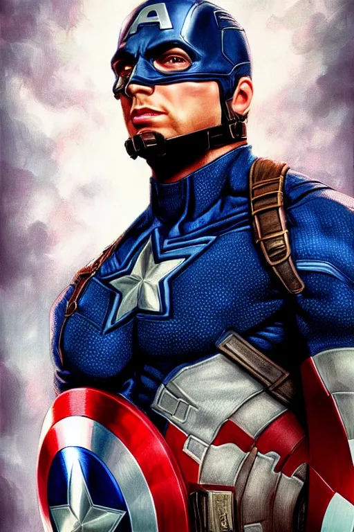 Prompt: photo of a captain america in the style of stefan kostic, realistic, half body shot, sharp focus, 4 k high definition, insanely detailed, intricate, elegant, art by stanley lau and artgerm