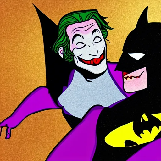 Image similar to batman dancing with the joker, highly detailed, digital art