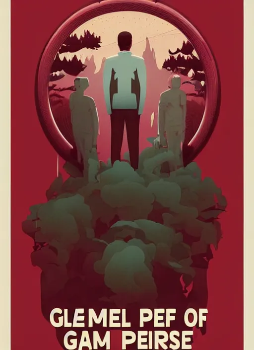 Image similar to poster artwork by Michael Whelan and Tomer Hanuka, of the game Portal, from scene from Twin Peaks, clean