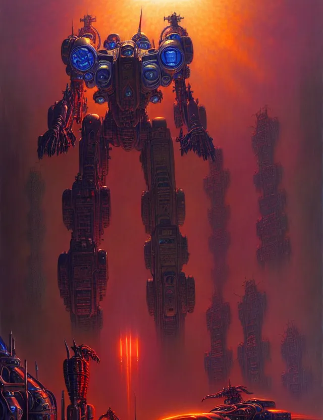 Prompt: a diablo mecha, tim hildebrandt, wayne barlowe, bruce pennington, donato giancola, trending on artstation, cinematic composition, beautiful lighting, hyper detailed, 8 k, oil on canvas