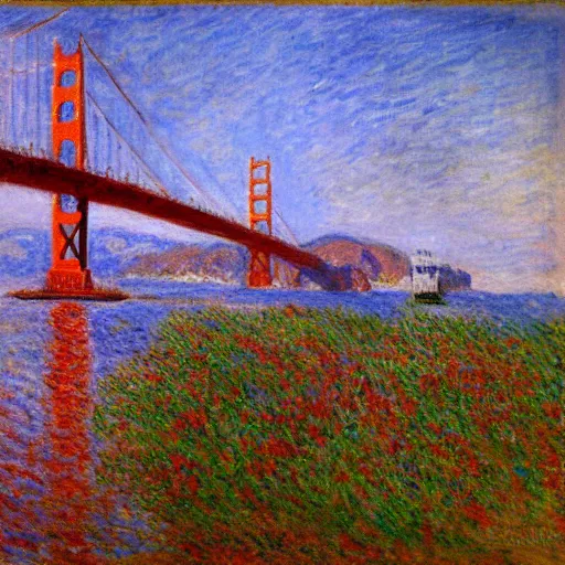 Prompt: Golden Gate Bridge, San Francisco, illustrated by Claude Monet, very detailed