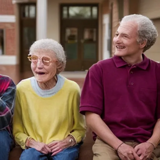 Prompt: photo still for a movie about old people in high school