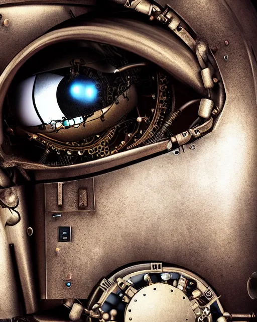 Prompt: an steampunk artificial AI robot mathematician is looking directly at you, insanely detailed, 8k, trending on artstaion