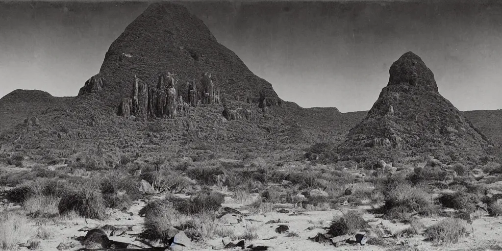 Prompt: lost city on the auyan tepui, vintage photograph, bw, by edward s curtis, realistic,