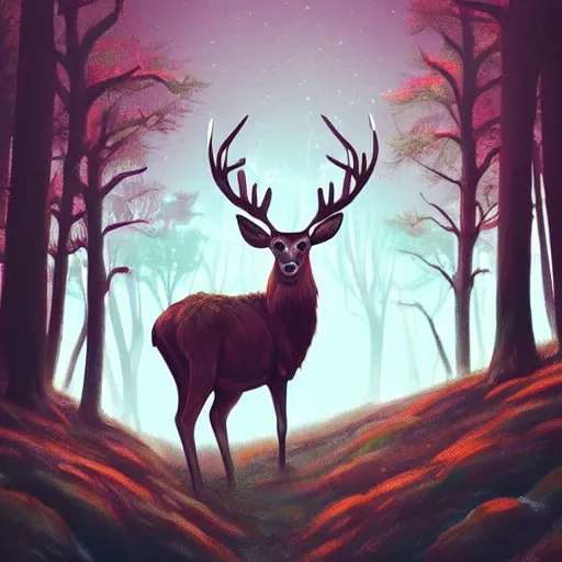 Image similar to stag in a forest by sylvain sarrailh and william joyce, weirdcore folk album cover artstation behance hd unsplash contest winner
