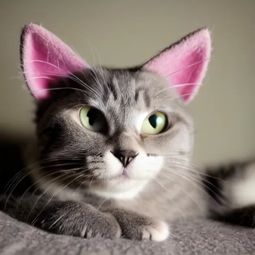 Image similar to cute cat photo, tongue, wearing wool hat, cat ears