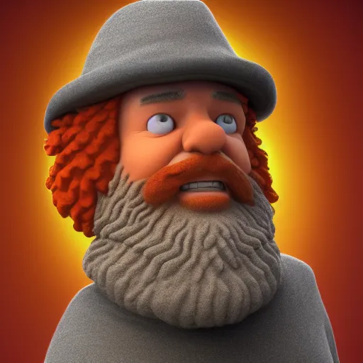 Image similar to a man with an orange hair and beard wearing a sweater, a character portrait by Bob Ross, featured on zbrush central, shock art, bob ross, bryce 3d, zbrush