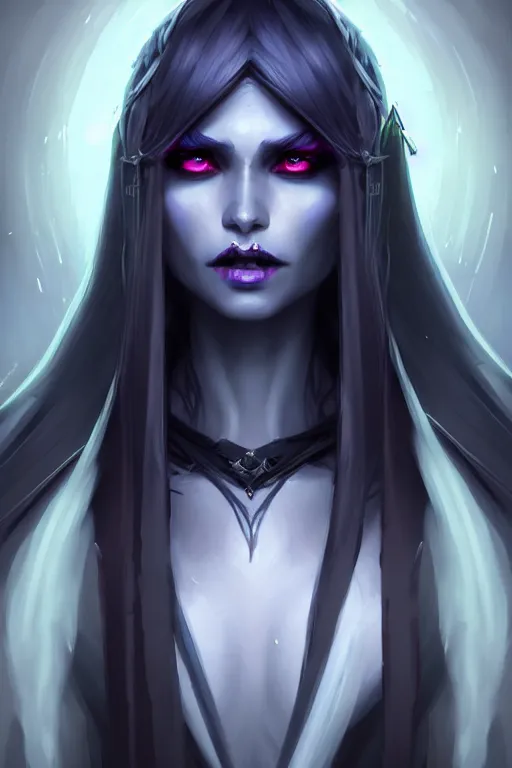 Prompt: Character concept portrait art of a female Drow necromancer, scythe, pretty face, long dark hair, by Stanley Artgerm Lau, WLOP, Rossdraws, James Jean, Andrei Riabovitchev, Marc Simonetti, and Sakimichan, tranding on artstation